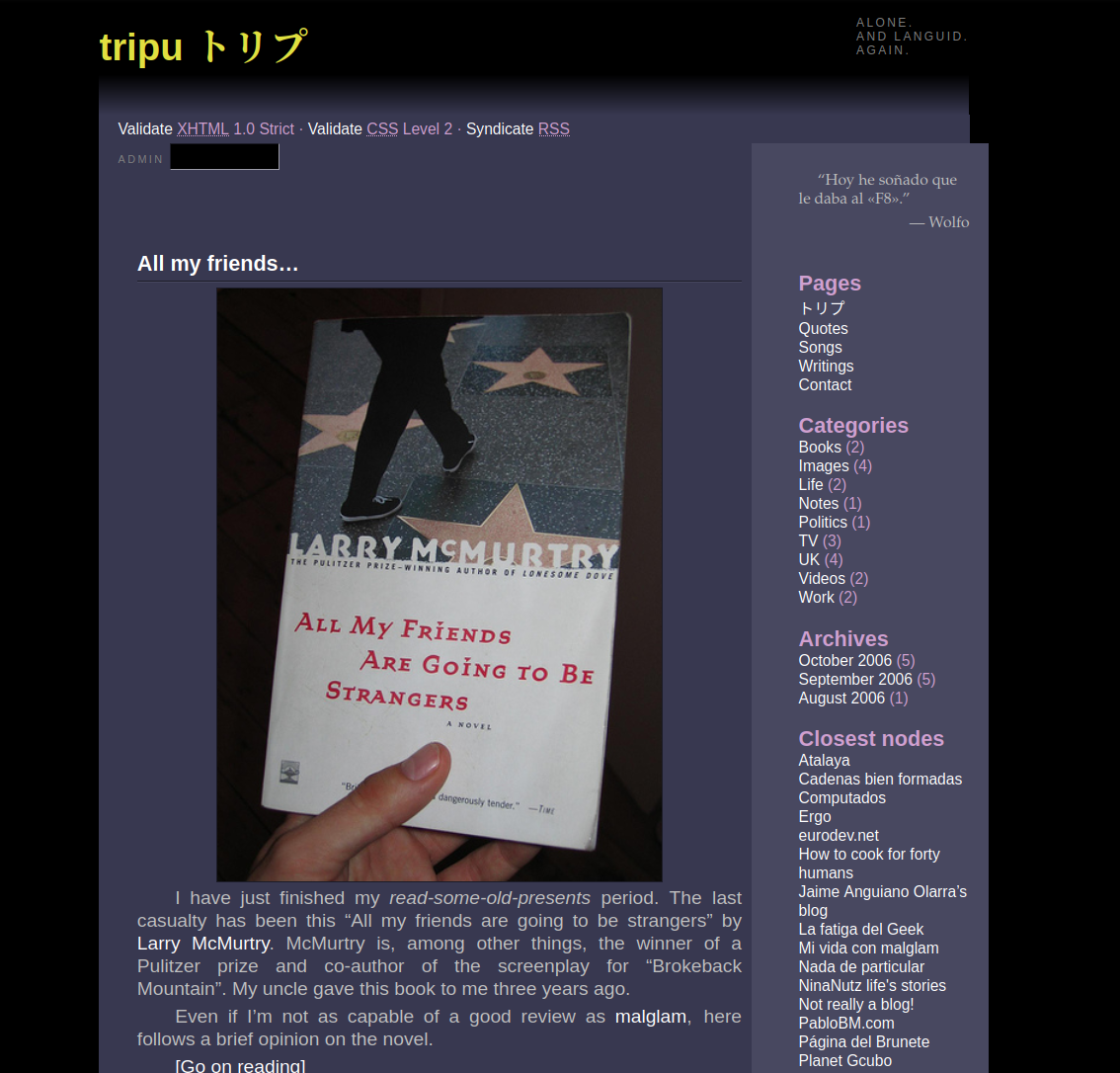 2006: I was quite proud of my custom Wordpress “theme”